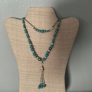 Double strand Glass Crystal necklace w/tassel